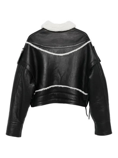 Manokhi Shearling-trimmed Leather Jacket In Black