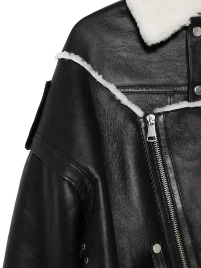 Manokhi Shearling-trimmed Leather Jacket In Black