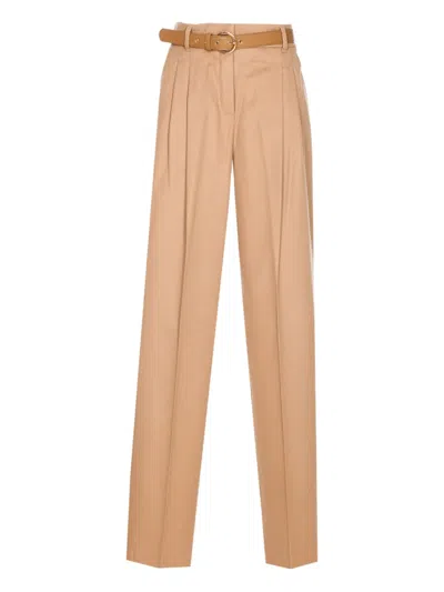 Max Mara Straight Trousers With Pleated Front And Pockets In Brown