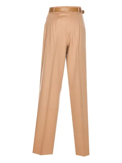 Max Mara Straight Trousers With Pleated Front And Pockets In Brown
