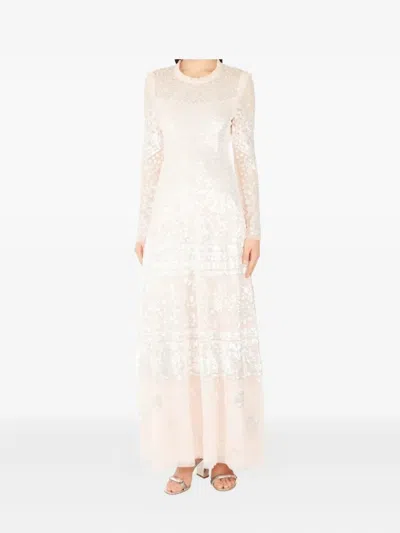 Needle & Thread Aurora Sequin-embellished Long-sleeved Gown In Neutral