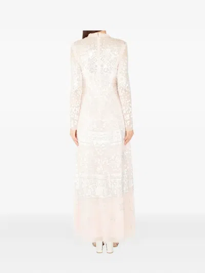 Needle & Thread Aurora Sequin-embellished Long-sleeved Gown In Neutral