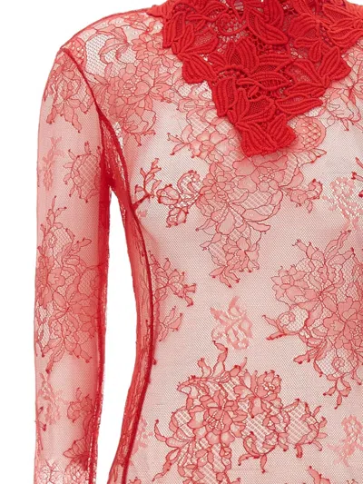 Blumarine Floral-lace High-neck Bodysuit In Red