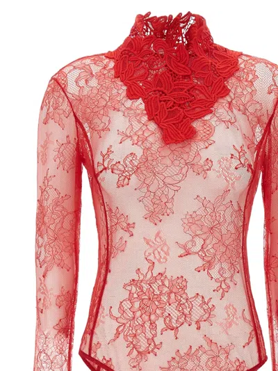 Blumarine Floral-lace High-neck Bodysuit In Red