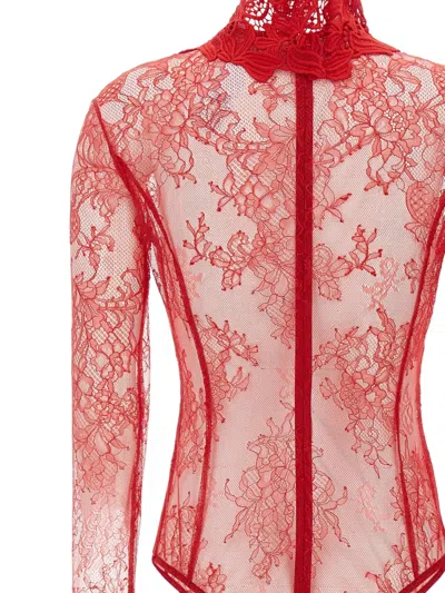 Blumarine Floral-lace High-neck Bodysuit In Red