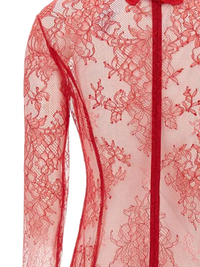 Blumarine Floral-lace High-neck Bodysuit In Red