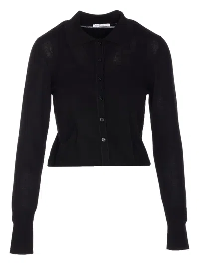 Patrizia Pepe Wool Sweater With Buttons And Internal Top In Black