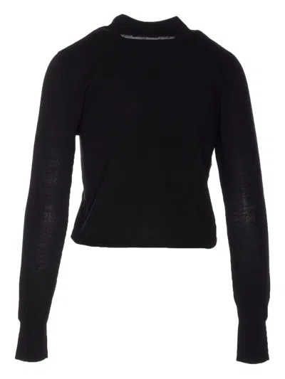 Patrizia Pepe Wool Sweater With Buttons And Internal Top In Black