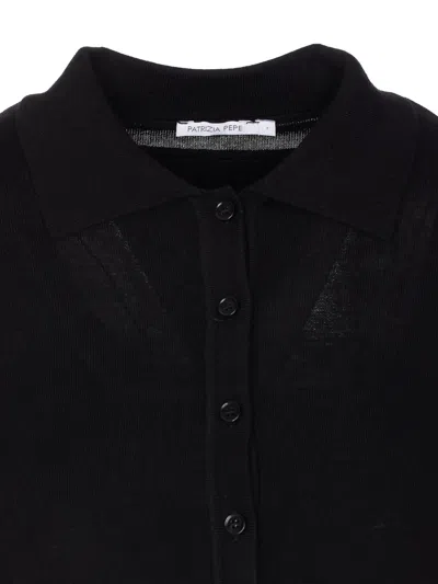 Patrizia Pepe Wool Sweater With Buttons And Internal Top In Black