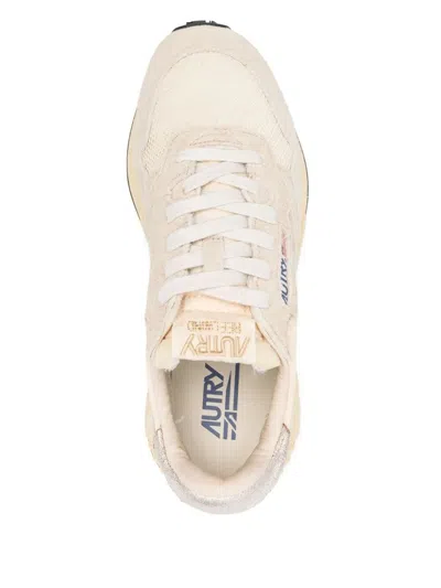 Autry Reelwind Low Sneakers In Nylon Suede And Leather Color Ecru And Platinum Shoes In Neutral