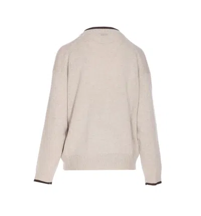 Brunello Cucinelli Open-knit Sweater With Vertical Stripes In Neutral