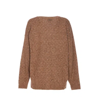 Pinko Bouclé Fabric Cardigan With Rhinestones In Brown