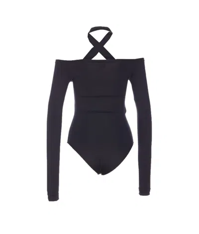 Pinko Long-sleeved Bodysuit With Open Shoulders In Black