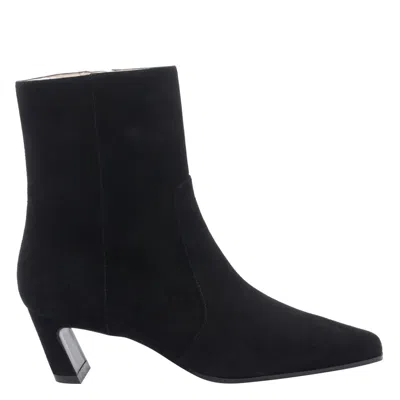 Stuart Weitzman Pointed Toe Ankle Boots With Mid-height Heel In Black
