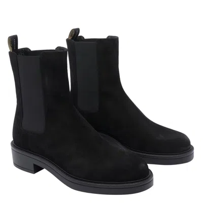 Stuart Weitzman Suede Ankle Boots Block Heel In Black