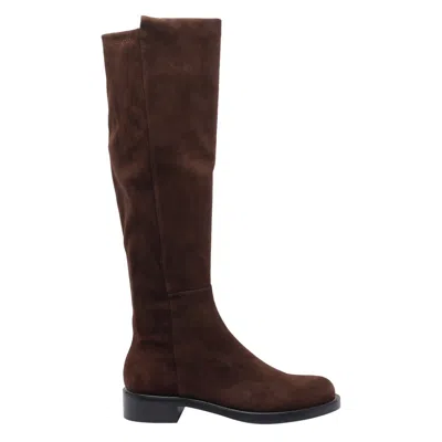Stuart Weitzman Suede Knee-high Ankle Boots With Block Heel In Brown