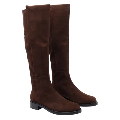 Stuart Weitzman Suede Knee-high Ankle Boots With Block Heel In Brown