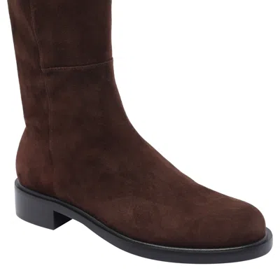 Stuart Weitzman Suede Knee-high Ankle Boots With Block Heel In Brown