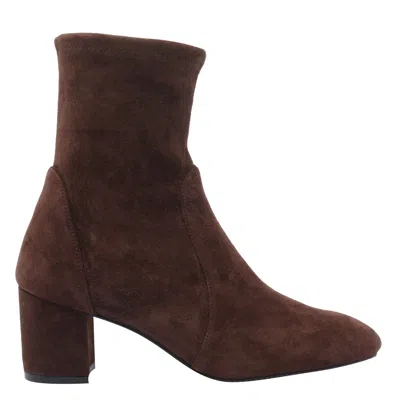 Stuart Weitzman Suede Ankle Length Block Heel Boots In Brown