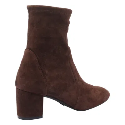 Stuart Weitzman Suede Ankle Length Block Heel Boots In Brown