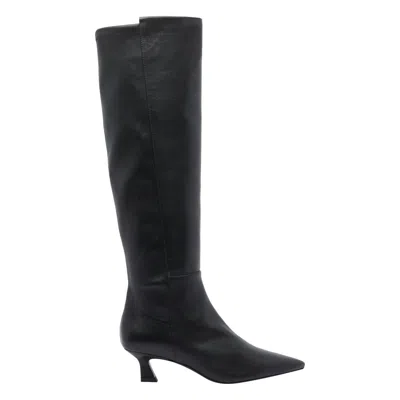 Stuart Weitzman Leather Knee High Pointed Toe Boots In Black