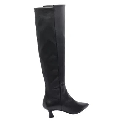 Stuart Weitzman Leather Knee High Pointed Toe Boots In Black