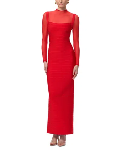 Herve Leger The Ella Mock-neck Column Gown In Red