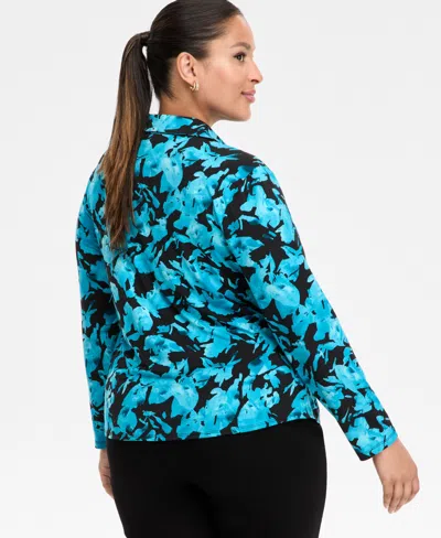 Inc International Concepts Plus Size Printed Long-sleeve Surplice-neck Top, Macy's Exclusive In Multi