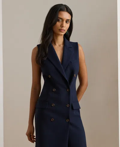 Ralph Lauren Women's Double-breasted Crepe Sleeveless Dress In Blue