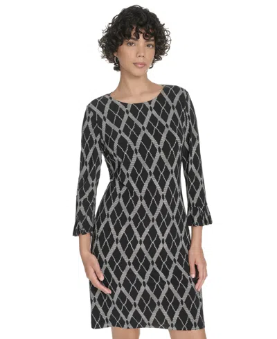 Tommy Hilfiger Petite 3/4-sleeve Crewneck Jersey Shift Dress In Black