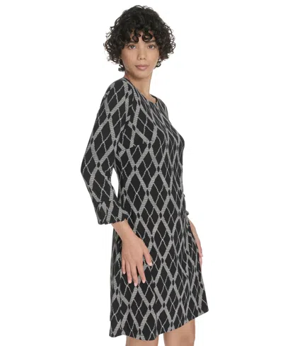 Tommy Hilfiger Petite 3/4-sleeve Crewneck Jersey Shift Dress In Black