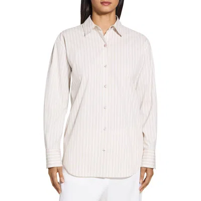 Theory Boyfriend Shirt In Striped Cotton-blend In Sand Multi