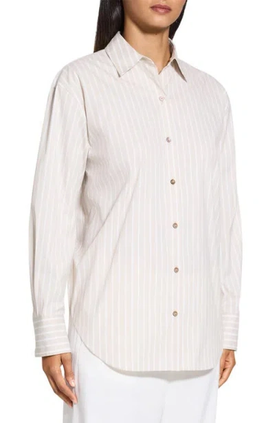 Theory Boyfriend Shirt In Striped Cotton-blend In Sand Multi