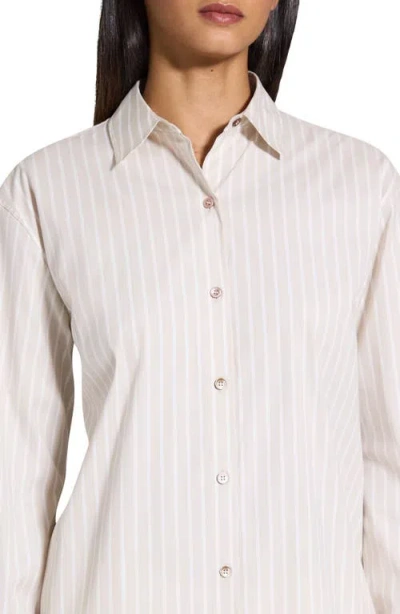 Theory Boyfriend Shirt In Striped Cotton-blend In Sand Multi