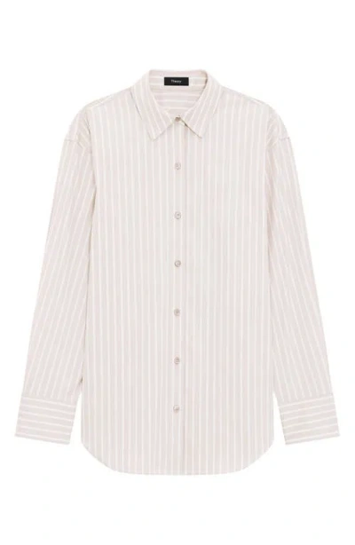 Theory Boyfriend Shirt In Striped Cotton-blend In Sand Multi