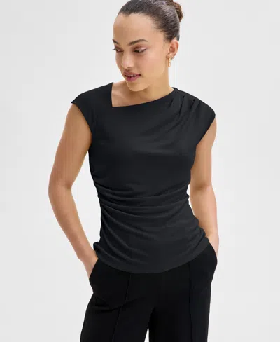 Inc International Concepts Petite Asymmetric Draped Top, Exclusively At Macy's In Black