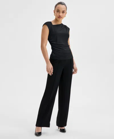 Inc International Concepts Petite Asymmetric Draped Top, Exclusively At Macy's In Black