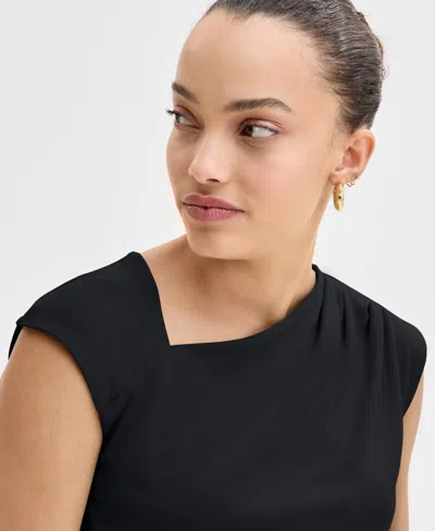 Inc International Concepts Petite Asymmetric Draped Top, Exclusively At Macy's In Black
