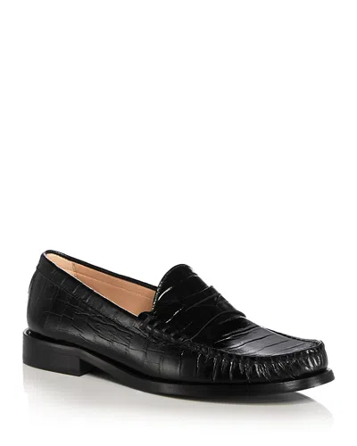 Stuart Weitzman Lottie Loafers Crocodile Texture Leather Sole In Black