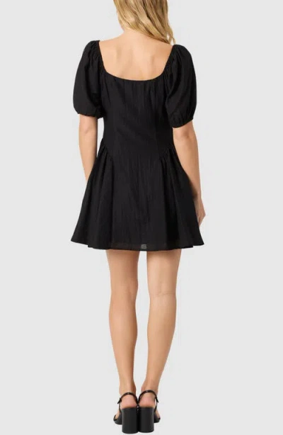 Lush Puff Sleeve Button Front Dress In Black
