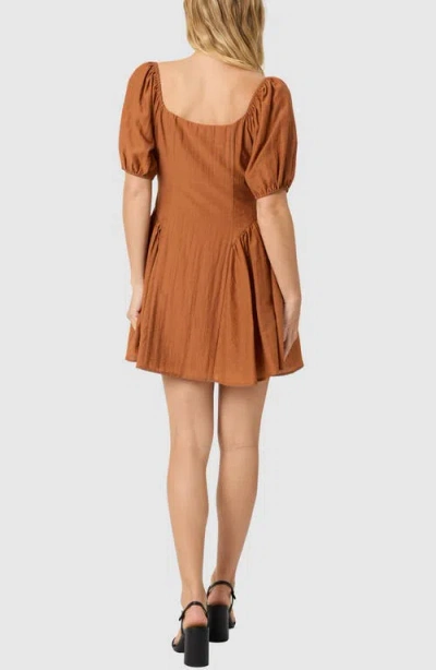 Lush Puff Sleeve Button Front Dress In Brown