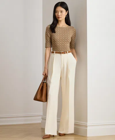 Ralph Lauren Geo-print Stretch Cotton Boatneck Tee In Brown