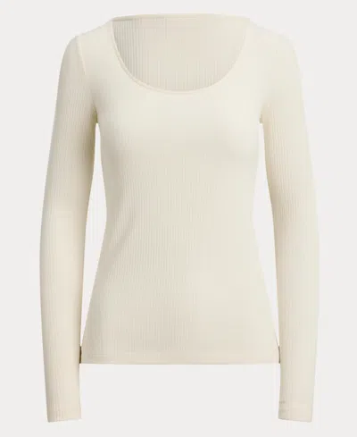 Ralph Lauren Women's Rib-knit Long-sleeve Scoopneck Tee In White