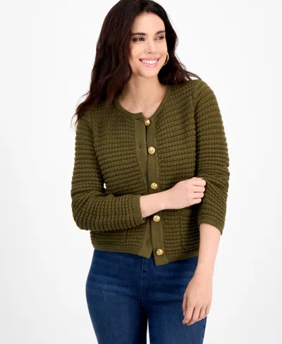 Inc International Concepts Petite Yarn-blend Button-down Cardigan Sweater, Created For Macy's In Green