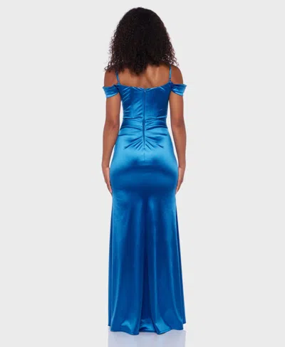 B Darlin Juniors' Cowl-neck High-slit Corset Gown, Created For Macy's In Blue