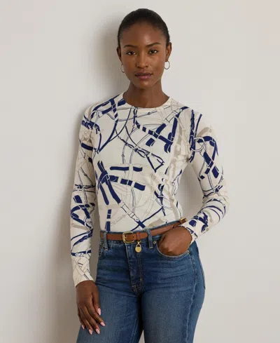 Ralph Lauren Lauren  Belting Print Cotton Blend Sweater In Multi