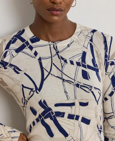 Ralph Lauren Lauren  Belting Print Cotton Blend Sweater In Multi