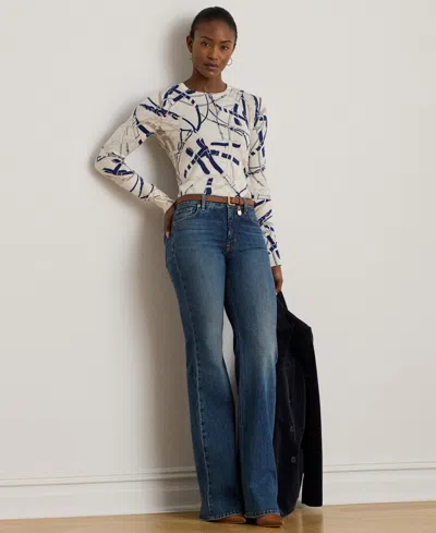 Ralph Lauren Lauren  Belting Print Cotton Blend Sweater In Multi