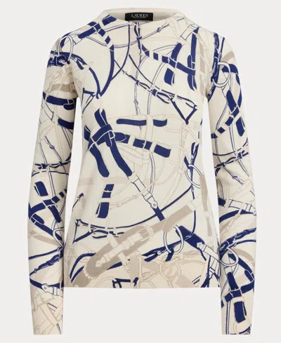Ralph Lauren Lauren  Belting Print Cotton Blend Sweater In Multi