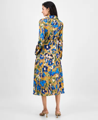 Tahari Asl Women's Printed V-neck Tie-waist Midi Dress In Multi